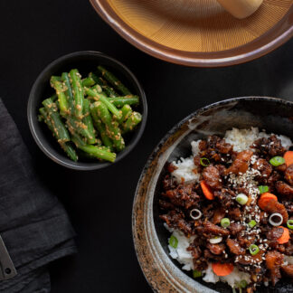 Mongolian Beef + Gomae Salad