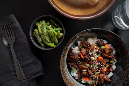 Mongolian Beef + Gomae Salad
